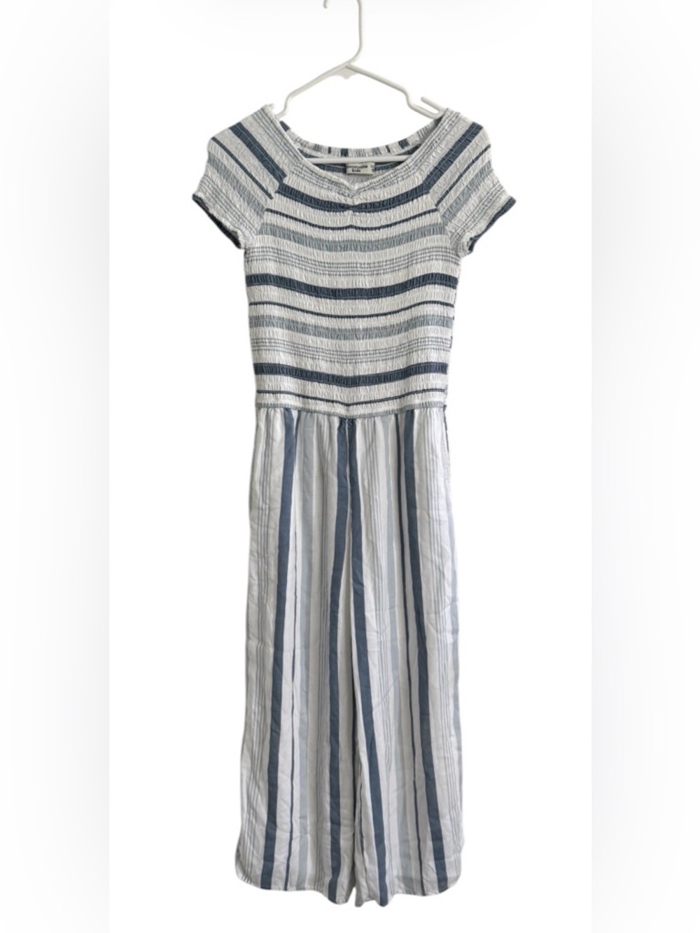 Abercrombie Kids Blue & White Crop Pants One-Piece Jumpsuit Pockets - Size 13/14